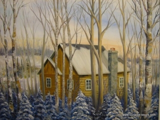 Maison hiver boisé matin québécois